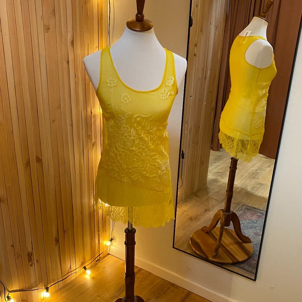 Johnny Was Yellow Silk Tank Top Size XS